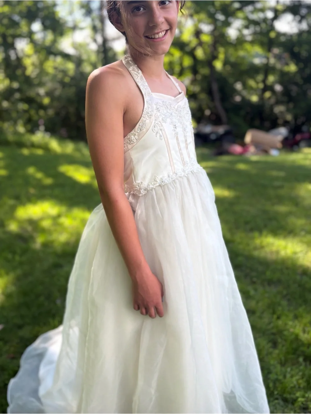 Size 10 David’s Bridal style # h229e ivory rum flower girl dress - Picture 3 of 13